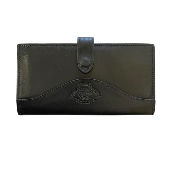 Vintage Ghurka Marley Hodgson MH Logo Black Leather Snap Tab Checkbook Wallet - Picture 1 of 9